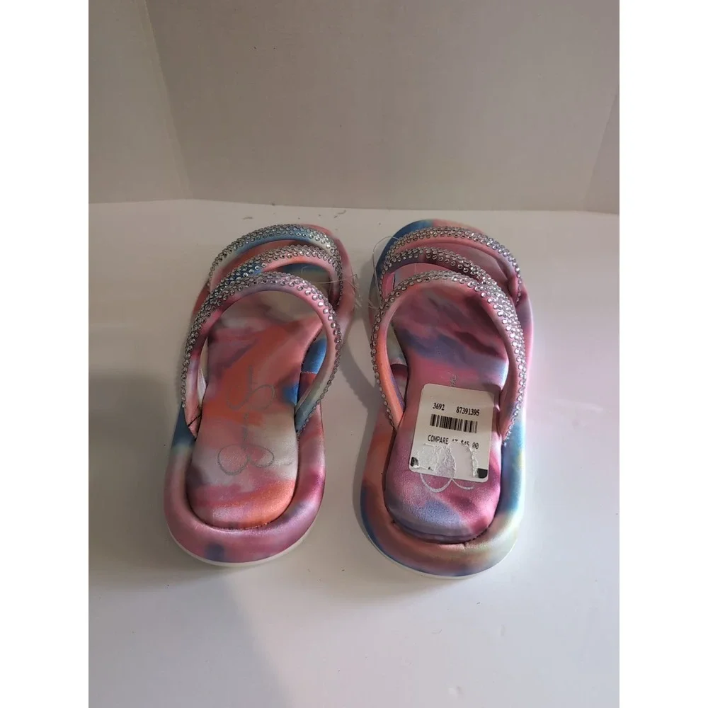 Jessica Simpson Pink Blue Watercolor Tye Die Girls Sparkle Youth Sandals  5  NEW